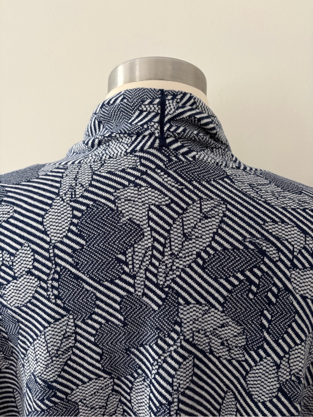 Lands' End Navy White Leaf Jaquard Open-Front Cardigan XL Lagenlook Botanical - Picture 9 of 9